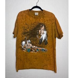 Ragtops Native American Short Sleeve T-Shirt Orange Size Large Vintage 90s